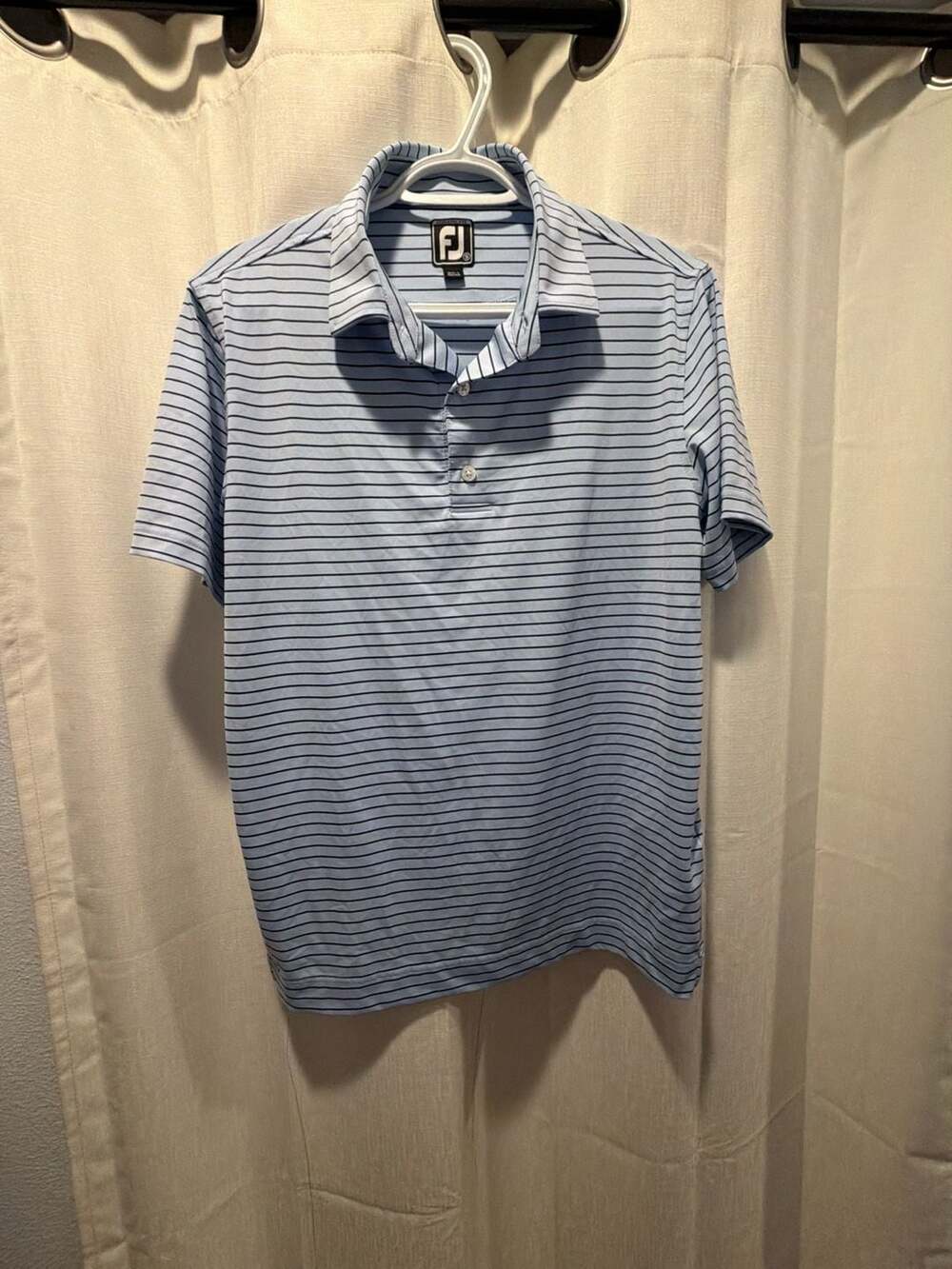 FootJoy Athletic Fit Blue and Black Striped Short Sleeve Golf Polo Shirt Size S